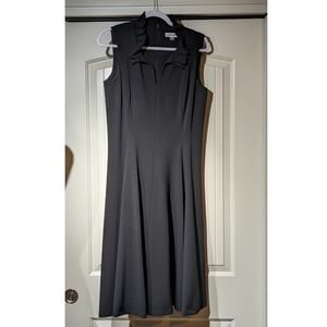 Calvin Klein Black Stretch Crepe Ruffle V-Neck Fit & Flare Dress Womens Sz 12